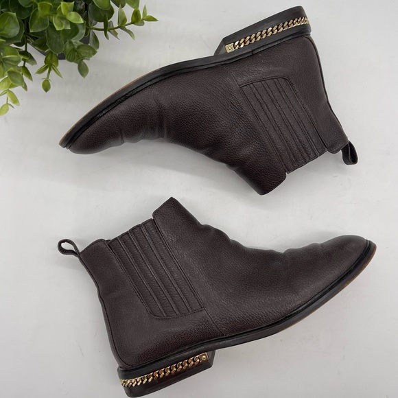 Michael Michael Kors Sabrina Gold Chain Pebbled Leather Chelsea Boot Dark Brown - Picture 2 of 11